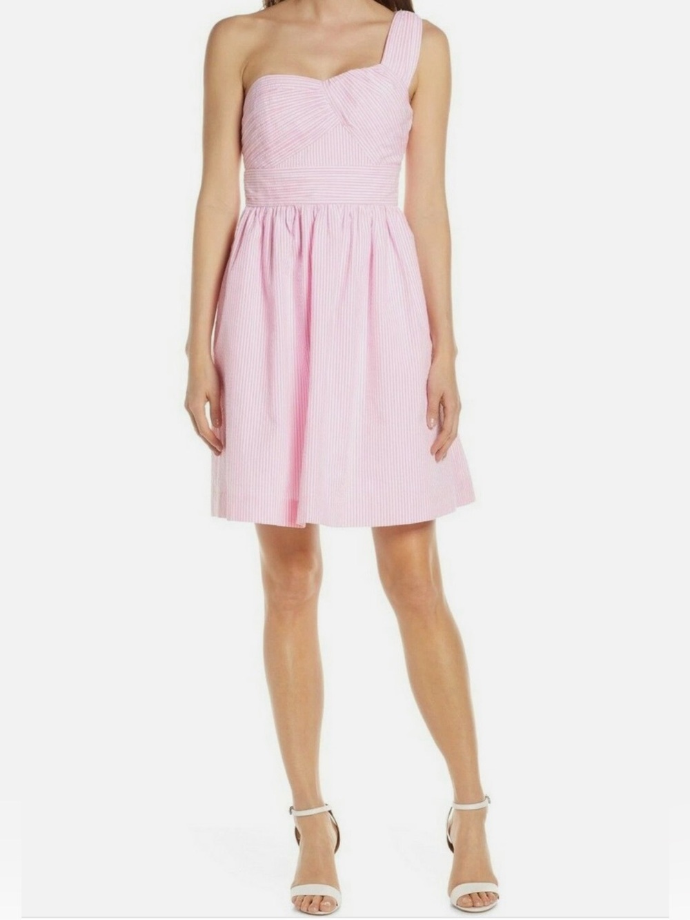 Lilly Pulitzer NEW Addison one shoulder dress 4 pink stripe seersucker preppy